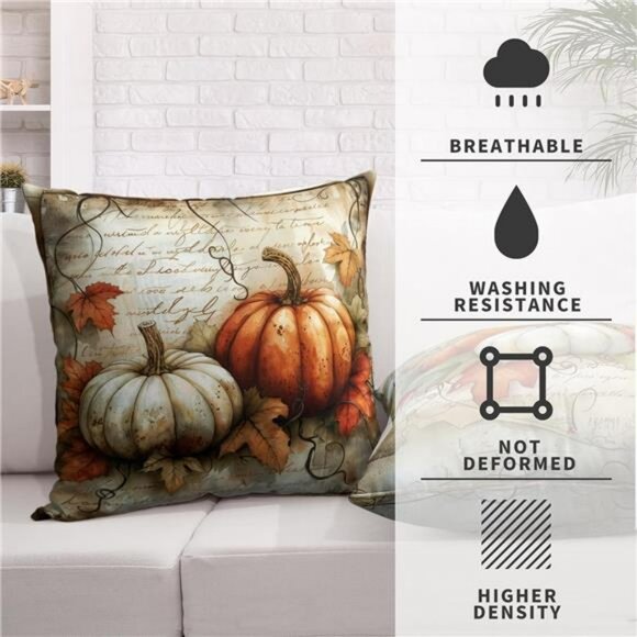 Thanksgiving Fall Pillow Covers Set of 2 18x18 Pumpkin Maple Leaves Outdoor Deco - Picture 5 of 8